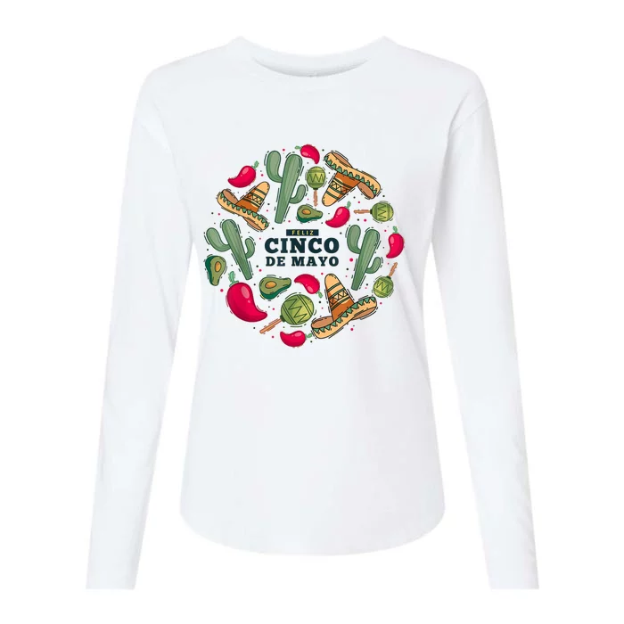 Feliz Cinco De Mayo Party, Mexican Holiday ,5 De Mayo Fiesta Womens Cotton Relaxed Long Sleeve T-Shirt