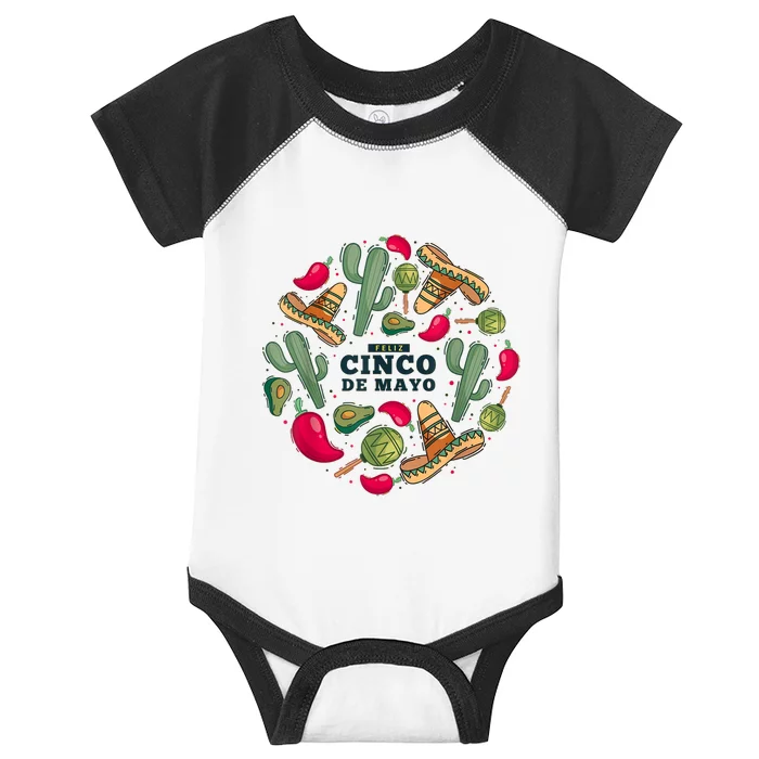 Feliz Cinco De Mayo Party, Mexican Holiday ,5 De Mayo Fiesta Infant Baby Jersey Bodysuit