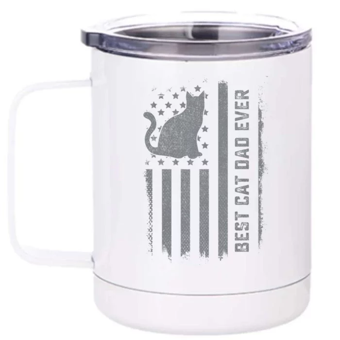 Funny Cat Dad US Flag Kitty Daddy Papa Christmas Fathers Day Front & Back 12oz Stainless Steel Tumbler Cup