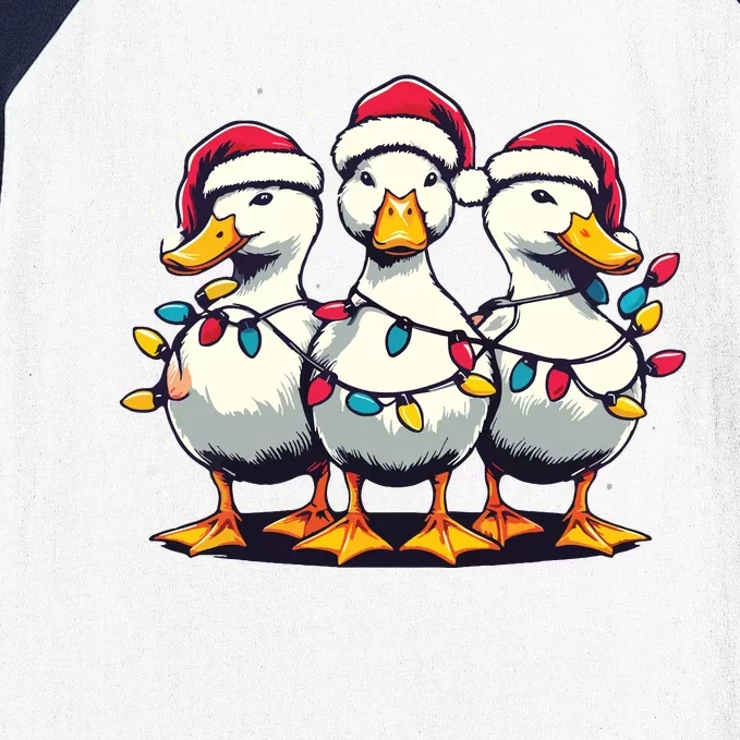 Funny Christmas Ducks Wearing Xmas Hat Light Duck Lover Farm Baseball Sleeve Shirt