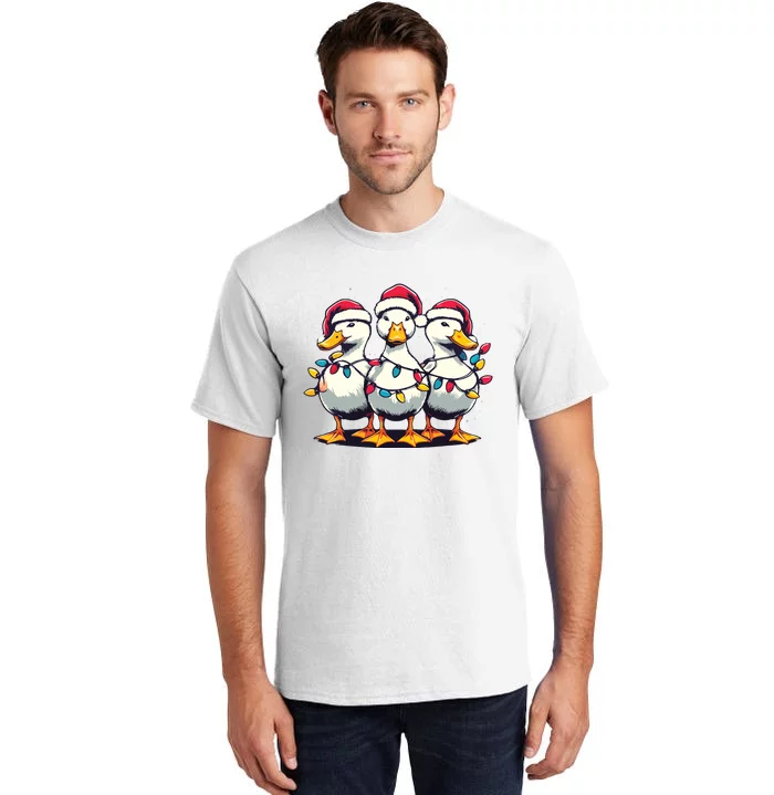 Funny Christmas Ducks Wearing Xmas Hat Light Duck Lover Farm Tall T-Shirt