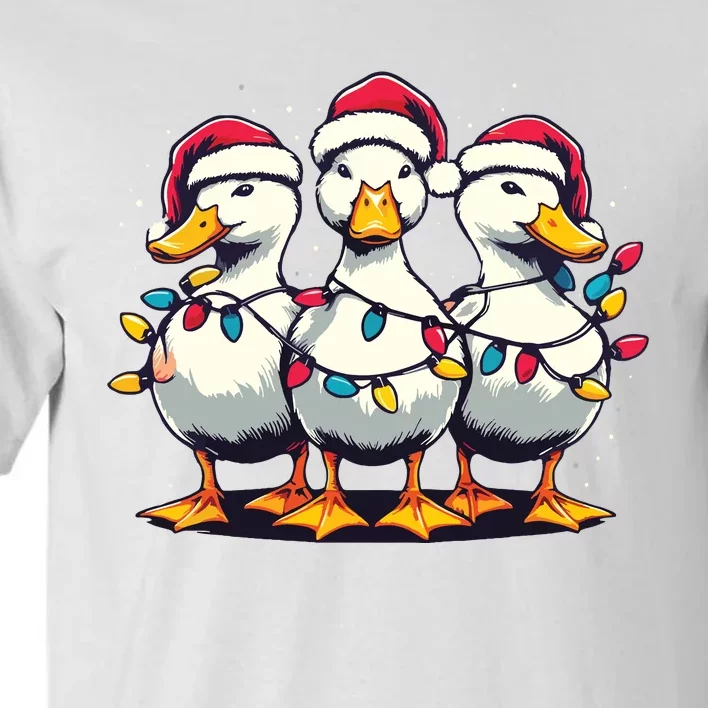 Funny Christmas Ducks Wearing Xmas Hat Light Duck Lover Farm Tall T-Shirt