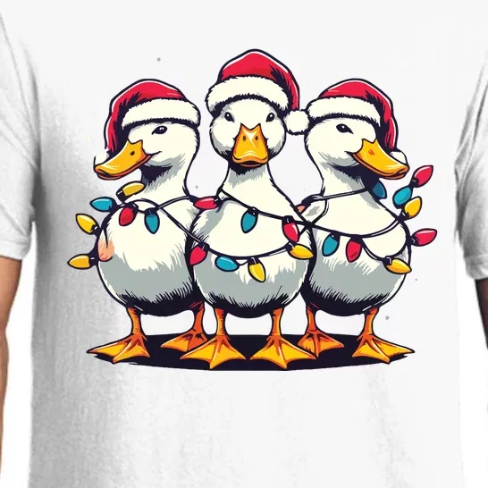 Funny Christmas Ducks Wearing Xmas Hat Light Duck Lover Farm Pajama Set