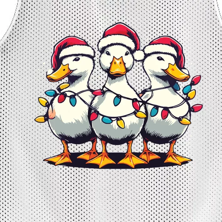 Funny Christmas Ducks Wearing Xmas Hat Light Duck Lover Farm Mesh Reversible Basketball Jersey Tank