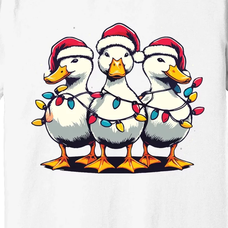 Funny Christmas Ducks Wearing Xmas Hat Light Duck Lover Farm Premium T-Shirt