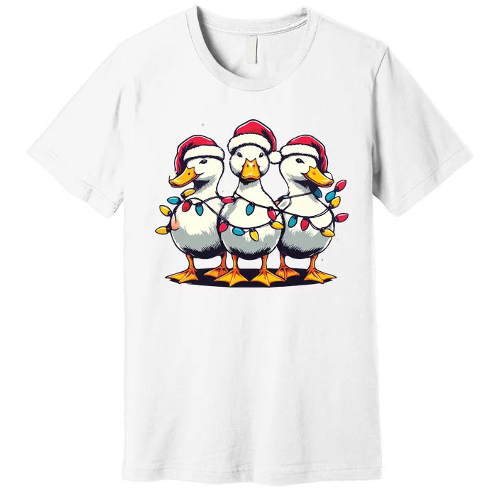 Funny Christmas Ducks Wearing Xmas Hat Light Duck Lover Farm Premium T-Shirt