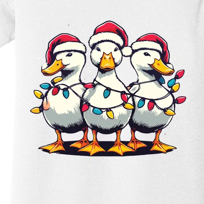 Funny Christmas Ducks Wearing Xmas Hat Light Duck Lover Farm Baby Bodysuit