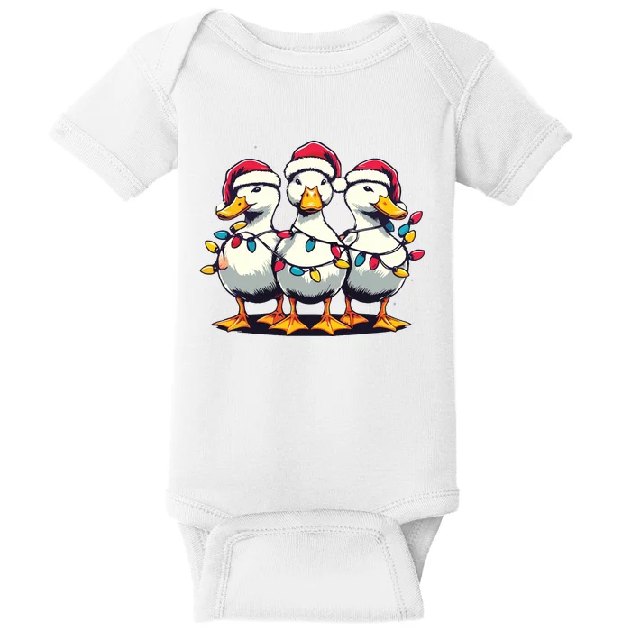 Funny Christmas Ducks Wearing Xmas Hat Light Duck Lover Farm Baby Bodysuit