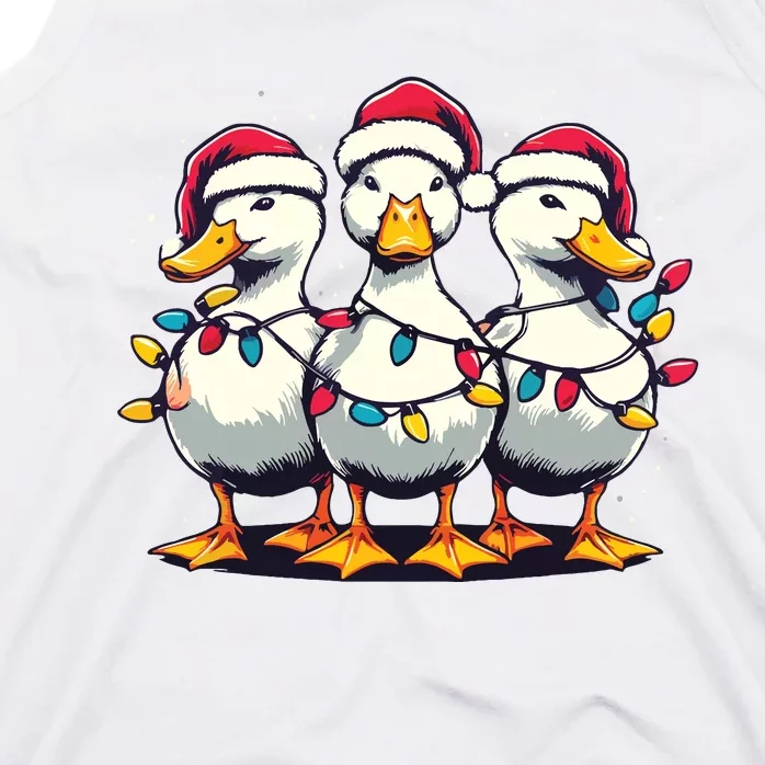 Funny Christmas Ducks Wearing Xmas Hat Light Duck Lover Farm Tank Top