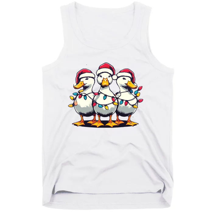 Funny Christmas Ducks Wearing Xmas Hat Light Duck Lover Farm Tank Top