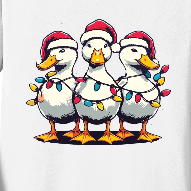 Funny Christmas Ducks Wearing Xmas Hat Light Duck Lover Farm Kids Long Sleeve Shirt