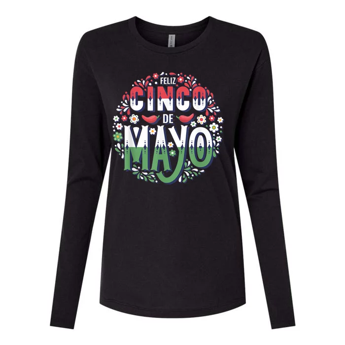 Feliz Cinco De Mayo Party, Mexican Holiday, 5 De Mayo Fiesta Womens Cotton Relaxed Long Sleeve T-Shirt