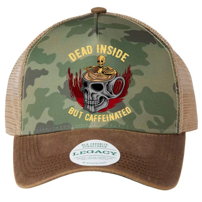 Funny Coffee Dead Inside But Caffeinated Skull Cup Skeleton Gift Legacy Tie Dye Trucker Hat