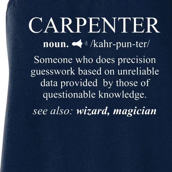 Funny Carpenter Definition Shirts Woodworking Carpentry Gift Women's Racerback Tank