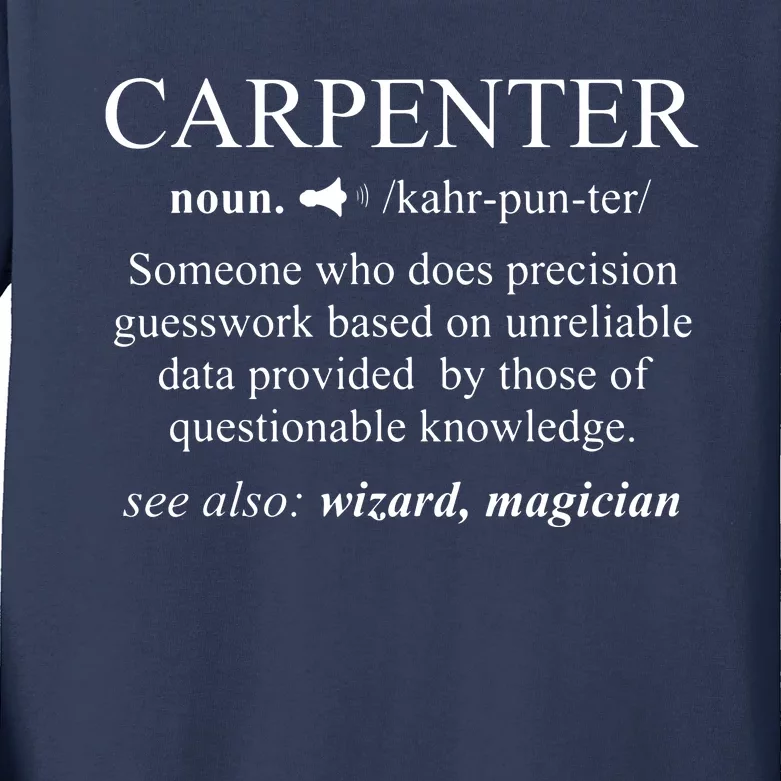 Funny Carpenter Definition Shirts Woodworking Carpentry Gift Kids Long Sleeve Shirt