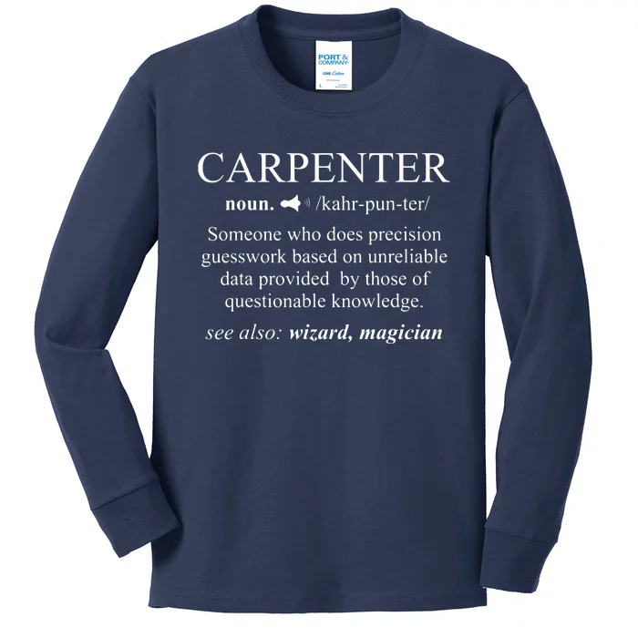 Funny Carpenter Definition Shirts Woodworking Carpentry Gift Kids Long Sleeve Shirt