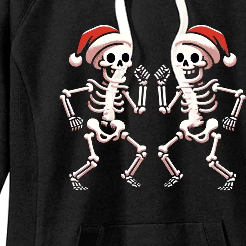 Funny Christmas Dancing Skeletons Santa Hat Xmas Cute Gift Women's Fleece Hoodie