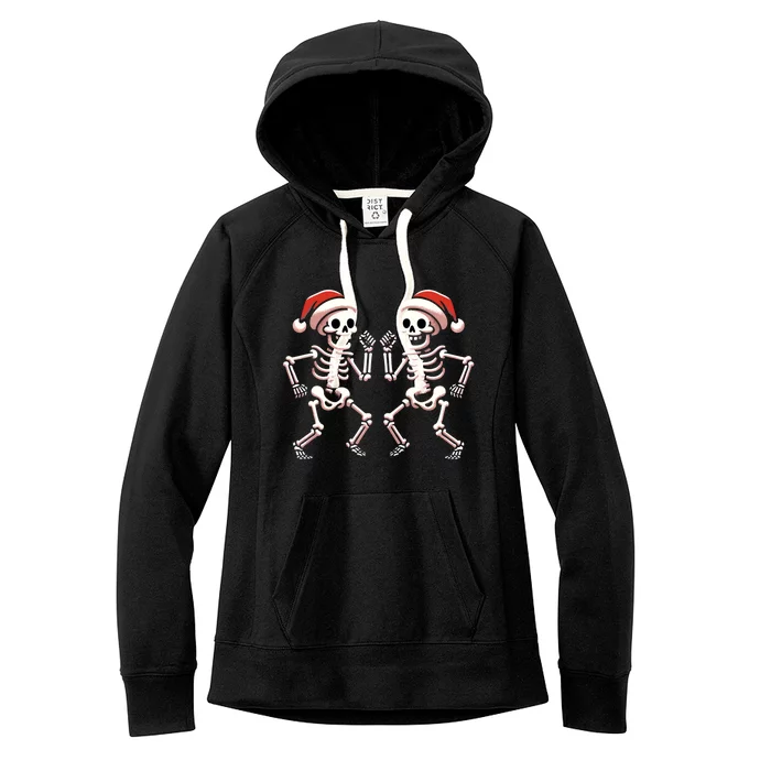 Funny Christmas Dancing Skeletons Santa Hat Xmas Cute Gift Women's Fleece Hoodie