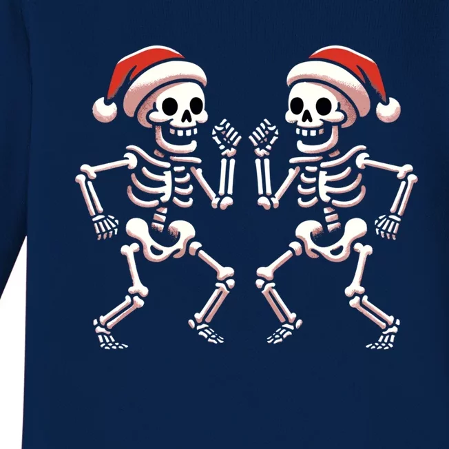 Funny Christmas Dancing Skeletons Santa Hat Xmas Cute Gift Baby Long Sleeve Bodysuit