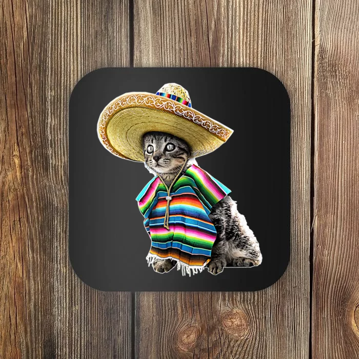 Funny Cinco De Mayo Cat Sombrero Poncho Party Gift Coaster