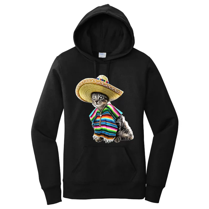 Funny Cinco De Mayo Cat Sombrero Poncho Party Gift Women's Pullover Hoodie