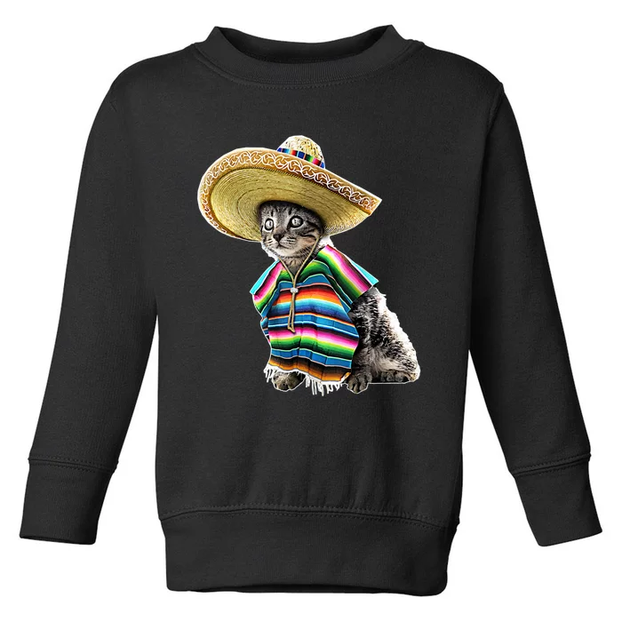 Funny Cinco De Mayo Cat Sombrero Poncho Party Gift Toddler Sweatshirt