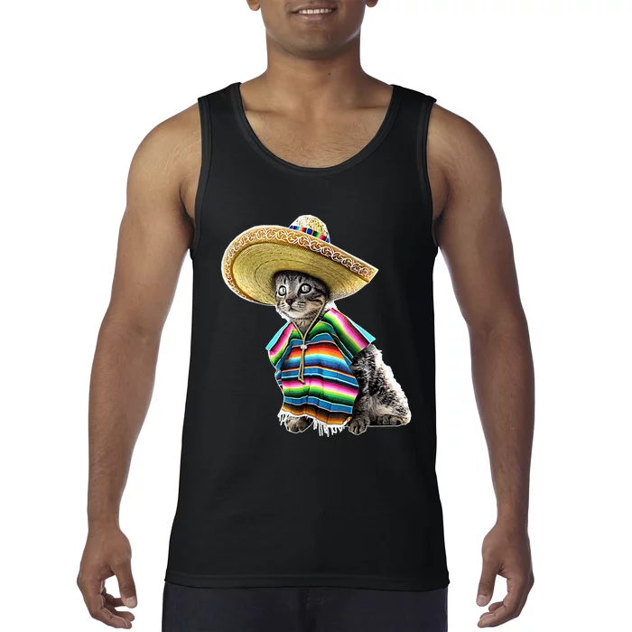 Funny Cinco De Mayo Cat Sombrero Poncho Party Gift Tank Top