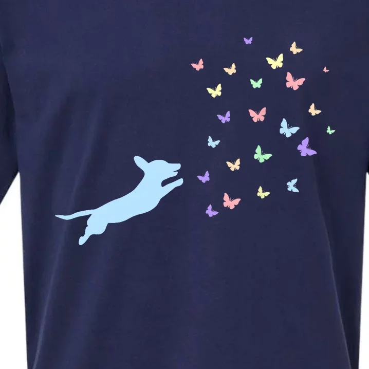 Funny Cute Dachshund Chasing Butterflies Gift Sueded Cloud Jersey T-Shirt