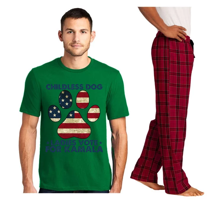 Funny Childless Dog Ladies Vote For Kamala Usa Flag Gift Pajama Set