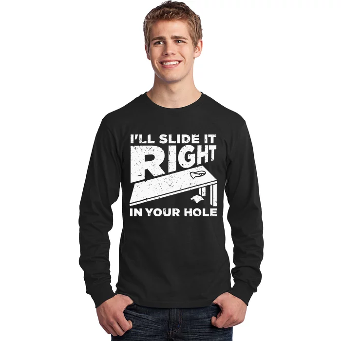 Funny Cornhole Design For Men Women Sack Toss Game Lovers Long Sleeve Shirt