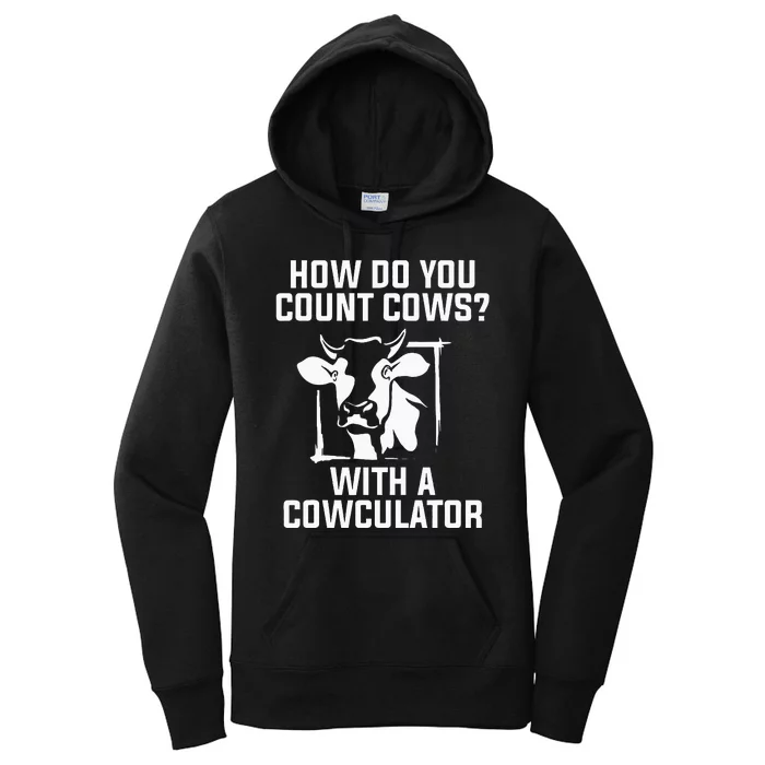 Funny Cow Design Cowculator Play On Words Farming Pun Nerd Women's Pullover Hoodie