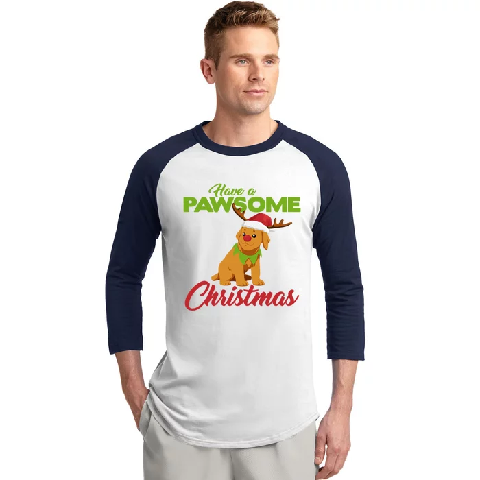 Funny Christmas Dog Pug Have A Pawsome Xmas Cute Gift Baseball Sleeve Shirt