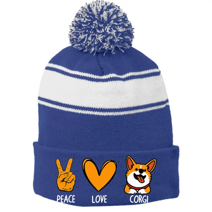 Funny Corgi Design For Puppy Corgi Dog Lover Stripe Pom Pom Beanie