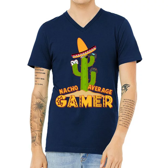 Funny Cinco De Mayo Nacho Average Gamer Cactus Gamer V-Neck T-Shirt