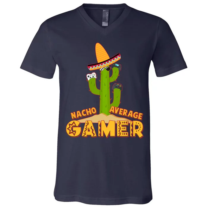 Funny Cinco De Mayo Nacho Average Gamer Cactus Gamer V-Neck T-Shirt