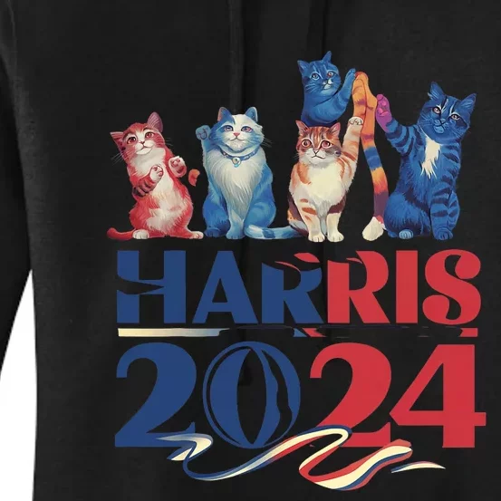 Funny Cat Design Kamala Harris 2024 Childless Cat Lady Women's Pullover Hoodie