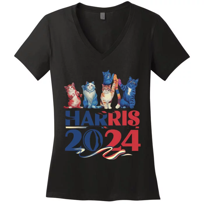 Funny Cat Design Kamala Harris 2024 Childless Cat Lady Women's V-Neck T-Shirt