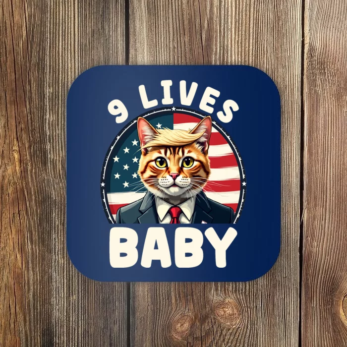 Funny Cat Donald Trump 9 Lives Baby Coaster