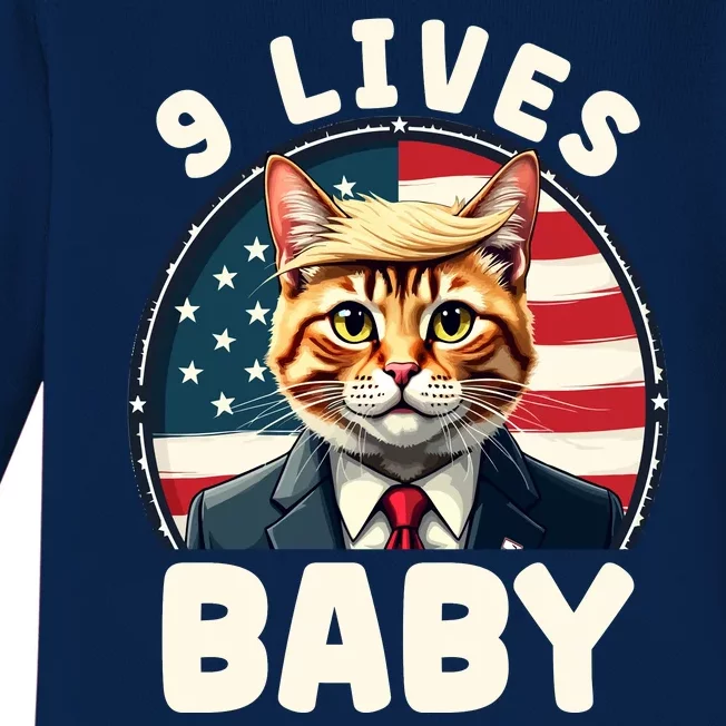 Funny Cat Donald Trump 9 Lives Baby Baby Long Sleeve Bodysuit