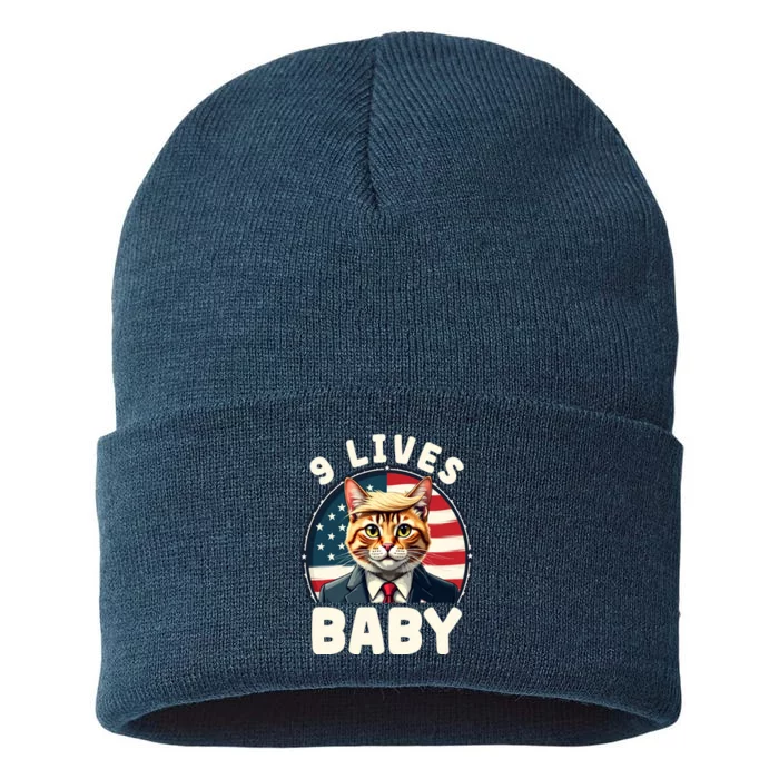 Funny Cat Donald Trump 9 Lives Baby Sustainable Knit Beanie