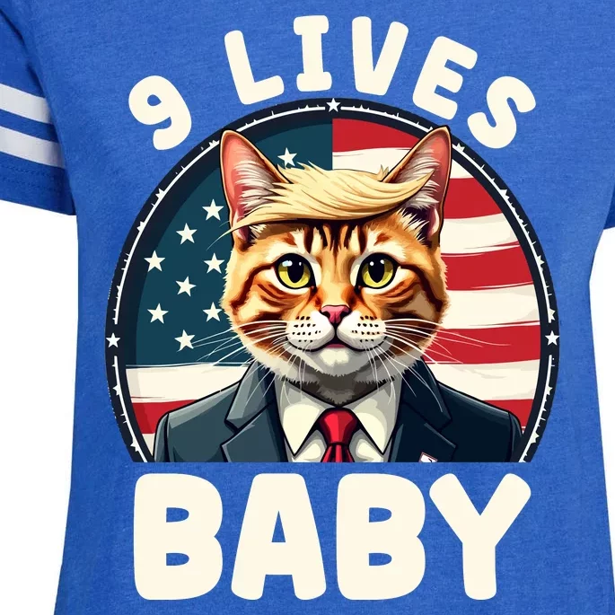 Funny Cat Donald Trump 9 Lives Baby Enza Ladies Jersey Football T-Shirt