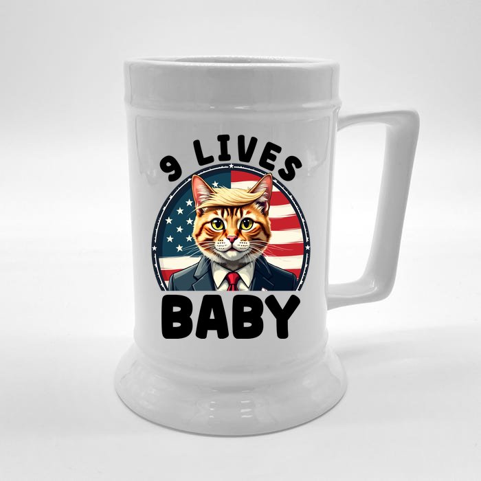 Funny Cat Donald Trump 9 Lives Baby Front & Back Beer Stein