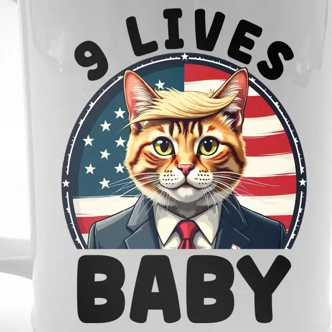 Funny Cat Donald Trump 9 Lives Baby Front & Back Beer Stein