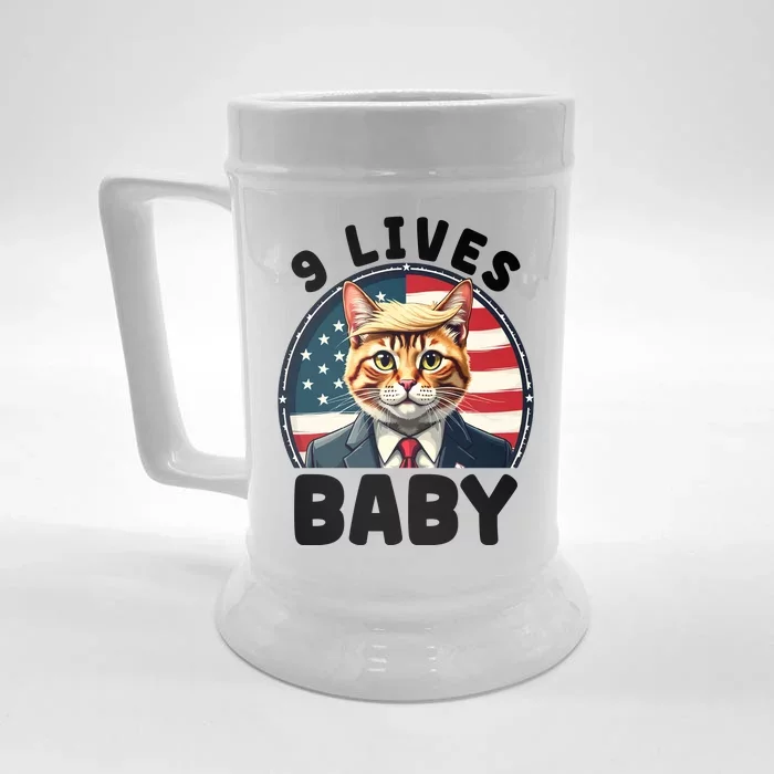 Funny Cat Donald Trump 9 Lives Baby Front & Back Beer Stein