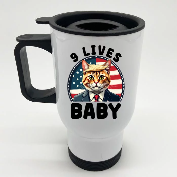 Funny Cat Donald Trump 9 Lives Baby Front & Back Stainless Steel Travel Mug