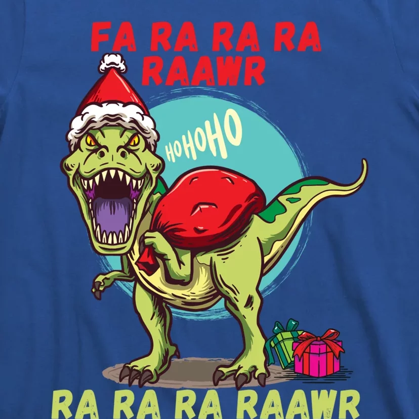 Funny Christmas Dinosaur Fa Ra Ra Rawr Tfunny Giftrex Carol Santa Hat Gift T-Shirt