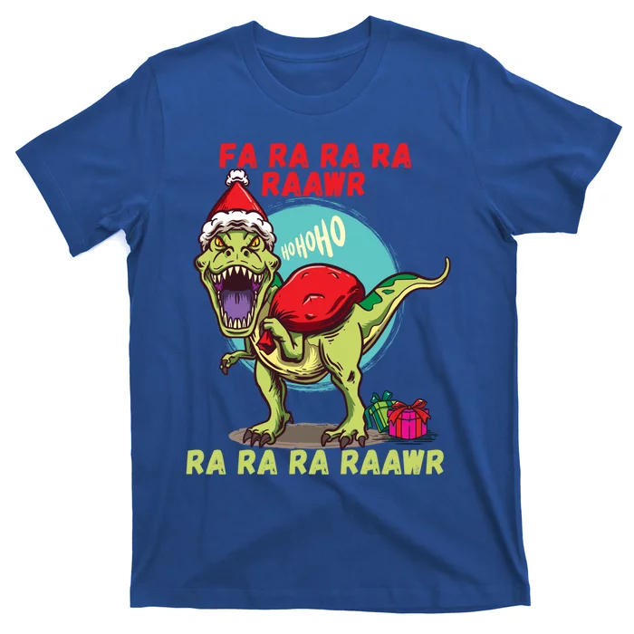 Funny Christmas Dinosaur Fa Ra Ra Rawr Tfunny Giftrex Carol Santa Hat Gift T-Shirt