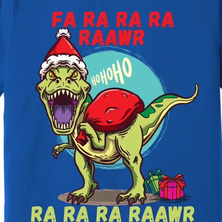 Funny Christmas Dinosaur Fa Ra Ra Rawr Tfunny Giftrex Carol Santa Hat Gift Premium T-Shirt