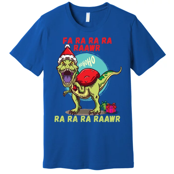 Funny Christmas Dinosaur Fa Ra Ra Rawr Tfunny Giftrex Carol Santa Hat Gift Premium T-Shirt