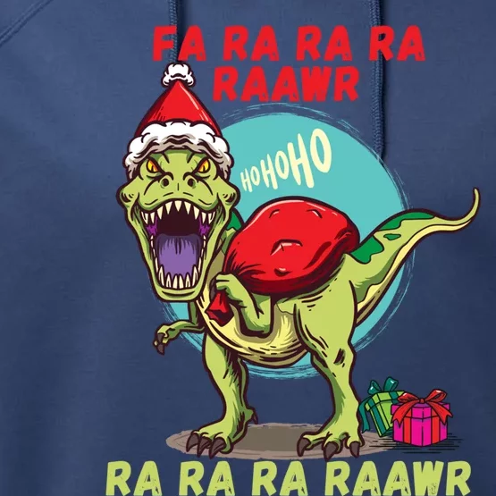 Funny Christmas Dinosaur Fa Ra Ra Rawr Tfunny Giftrex Carol Santa Hat Gift Performance Fleece Hoodie